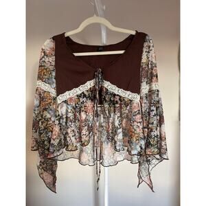 Babydoll Top Cottagecore Y2K Fairycore Flowy Long Sleeve - Size S / 4 Lace Trim